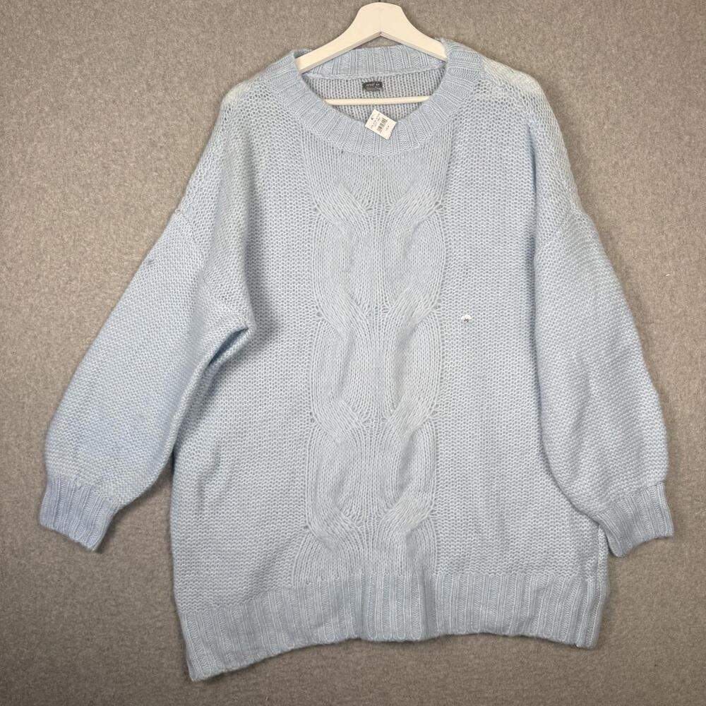 Aerie Women's Size Medium Blue Wool Acrylic Knit Pullover Oversized Sweater